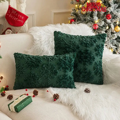 Red and green floral christmas plush pillow case set living room