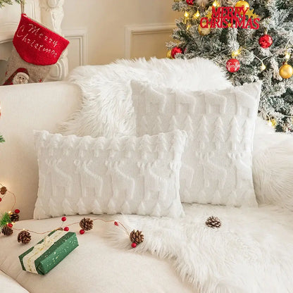 Red and green floral christmas plush pillow case set living room