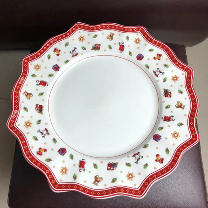 Festive red & white christmas porcelain tableware set dining room