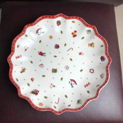Festive red & white christmas porcelain tableware set dining room