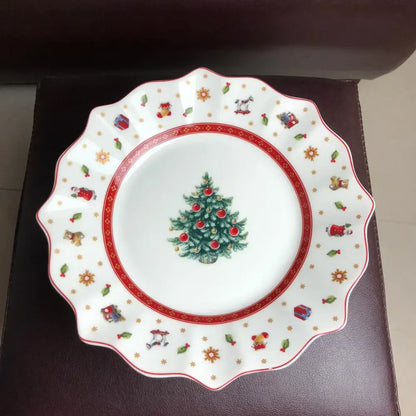 Festive red & white christmas porcelain tableware set dining room