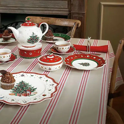 Festive red & white christmas porcelain tableware set dining room