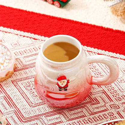 Festive red & white christmas santa ceramic mug with snow globe lid