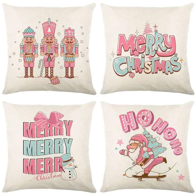 Vintage santa claus pink & cream pillow cover living room decor