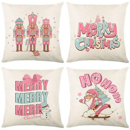 Vintage santa claus pink & cream pillow cover living room decor