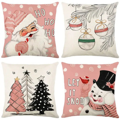 Vintage santa claus pink & cream pillow cover living room decor