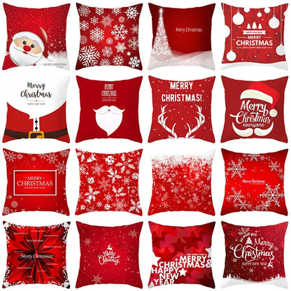 Red and white santa claus snowflake pillow cover living room decor