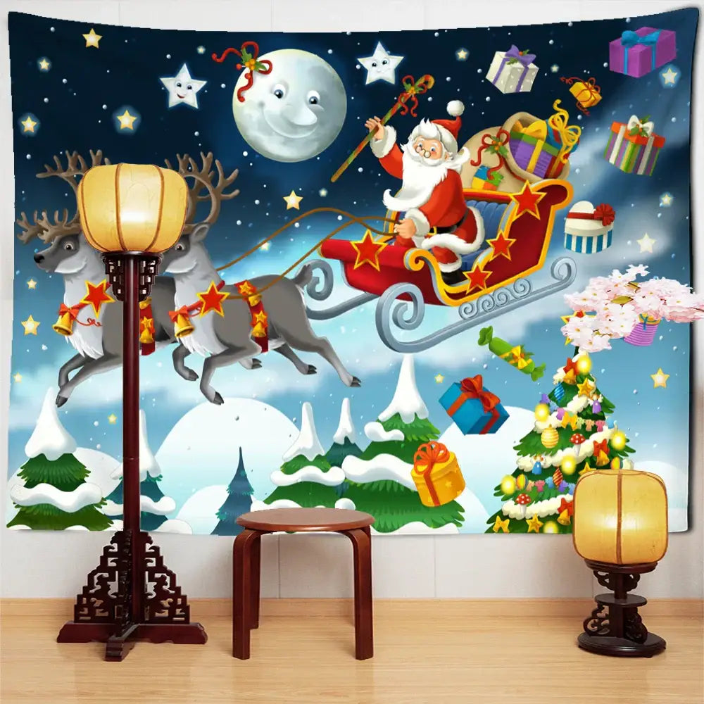 Santa claus tapestry christmas sleigh wall hanging for living room