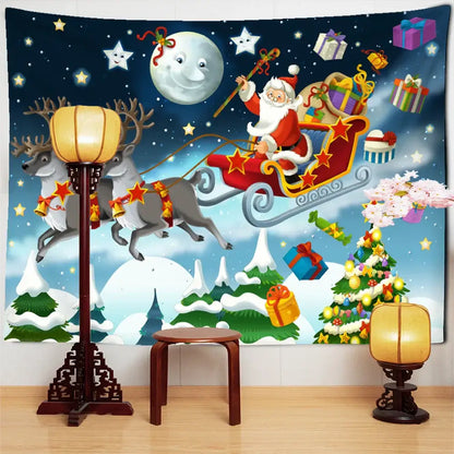 Santa claus tapestry christmas sleigh wall hanging for living room