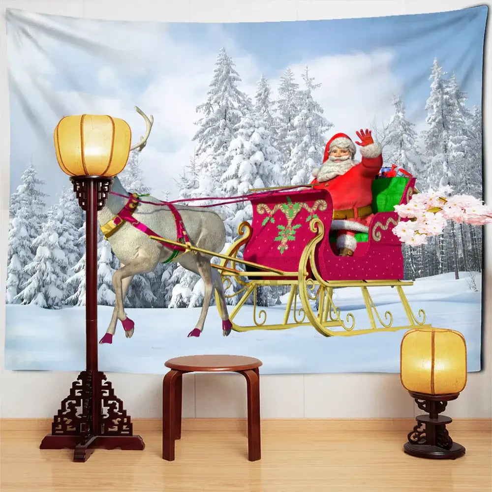 Santa claus tapestry christmas sleigh wall hanging for living room