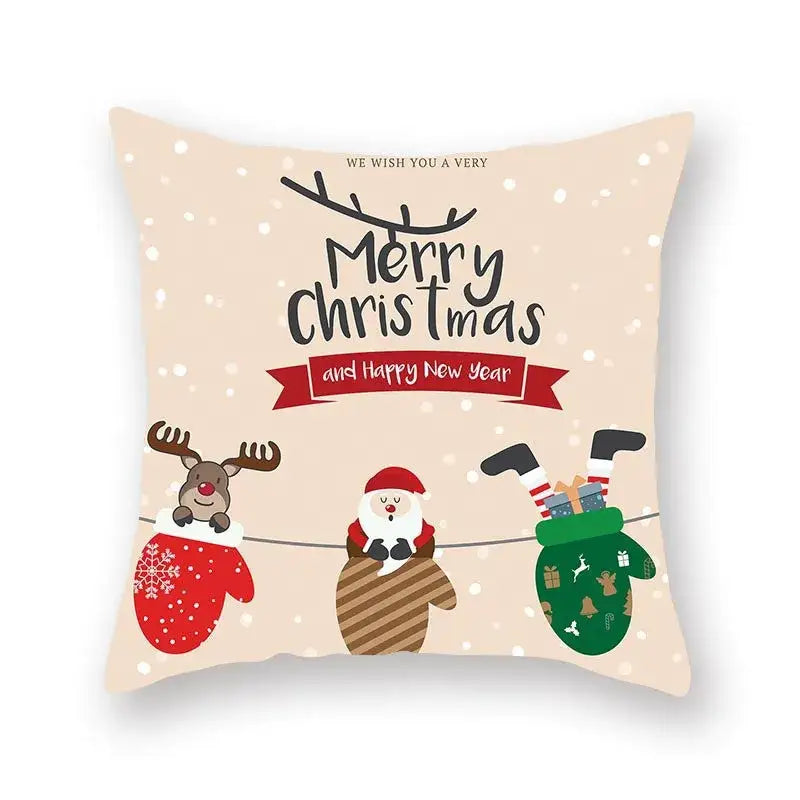 Festive christmas santa elk pillowcase – living room holiday decor