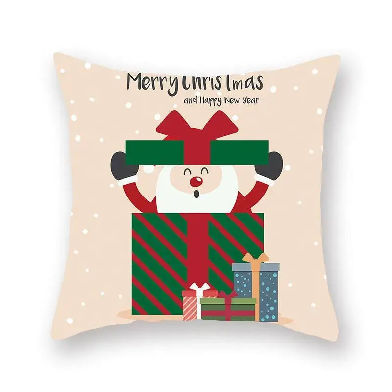 Festive christmas santa elk pillowcase – living room holiday decor