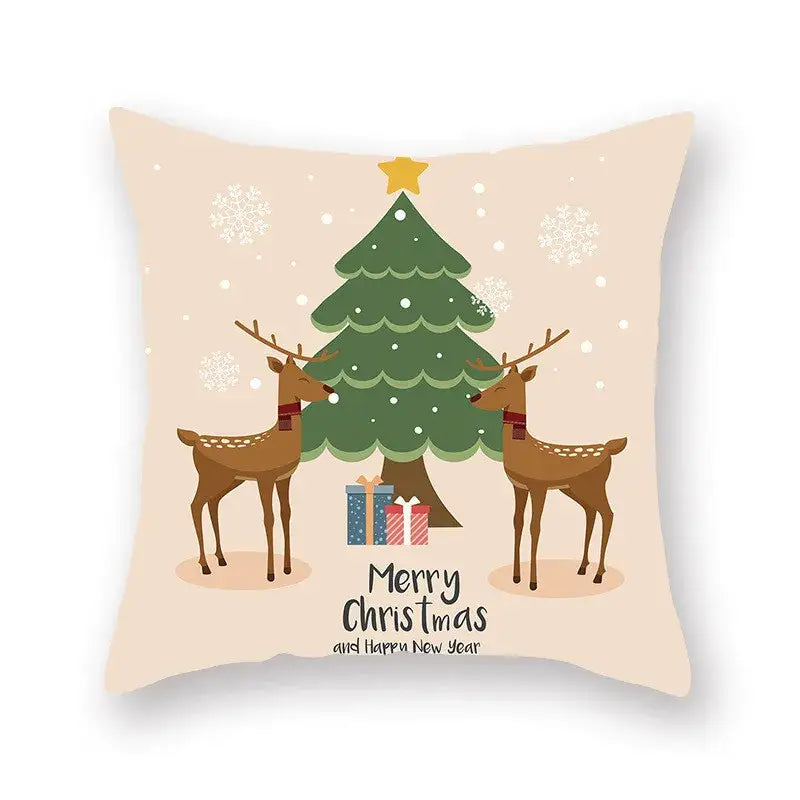 Festive christmas santa elk pillowcase – living room holiday decor