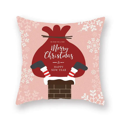 Festive christmas santa elk pillowcase – living room holiday decor
