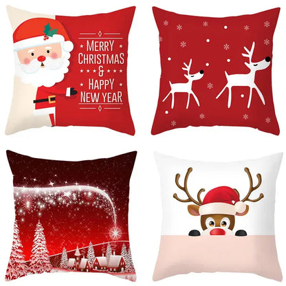 Festive christmas santa elk pillowcase – living room holiday decor
