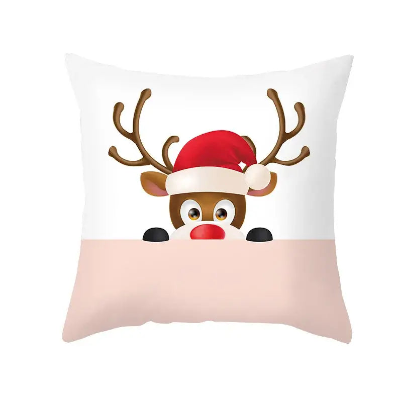 Festive christmas santa elk pillowcase – living room holiday decor