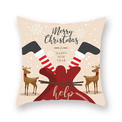 Festive christmas santa elk pillowcase – living room holiday decor