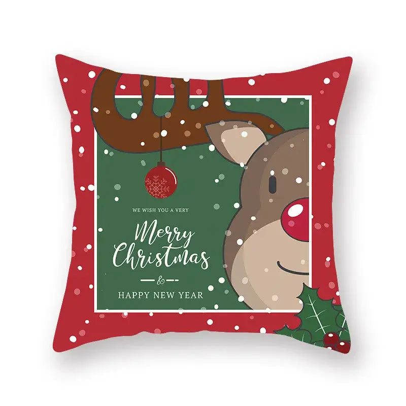 Festive christmas santa elk pillowcase – living room holiday decor
