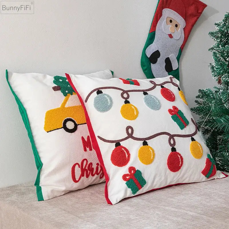White christmas santa snowflake pillow cover living room decor