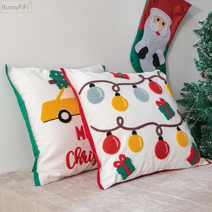 White christmas santa snowflake pillow cover living room decor