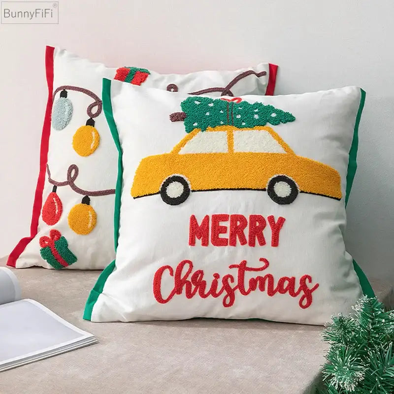 White christmas santa snowflake pillow cover living room decor