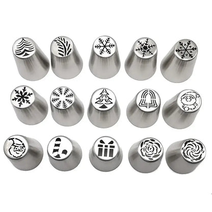 Festive metal cake decorating nozzles set – kitchen holiday tools