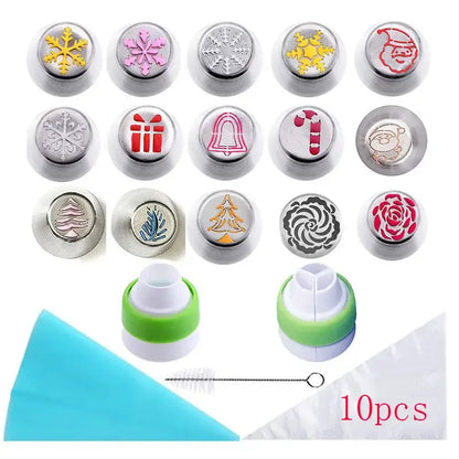 Festive metal cake decorating nozzles set – kitchen holiday tools