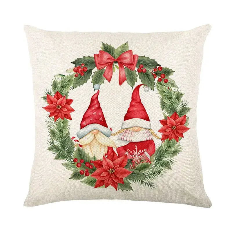 Red and white plaid snow elk pillow cover living room decor