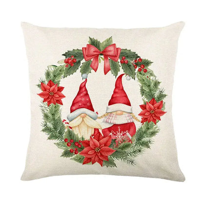 Red and white plaid snow elk pillow cover living room decor