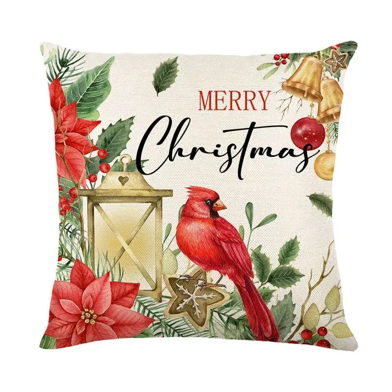 Red and white plaid snow elk pillow cover living room decor