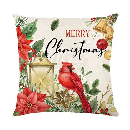 Red and white plaid snow elk pillow cover living room decor