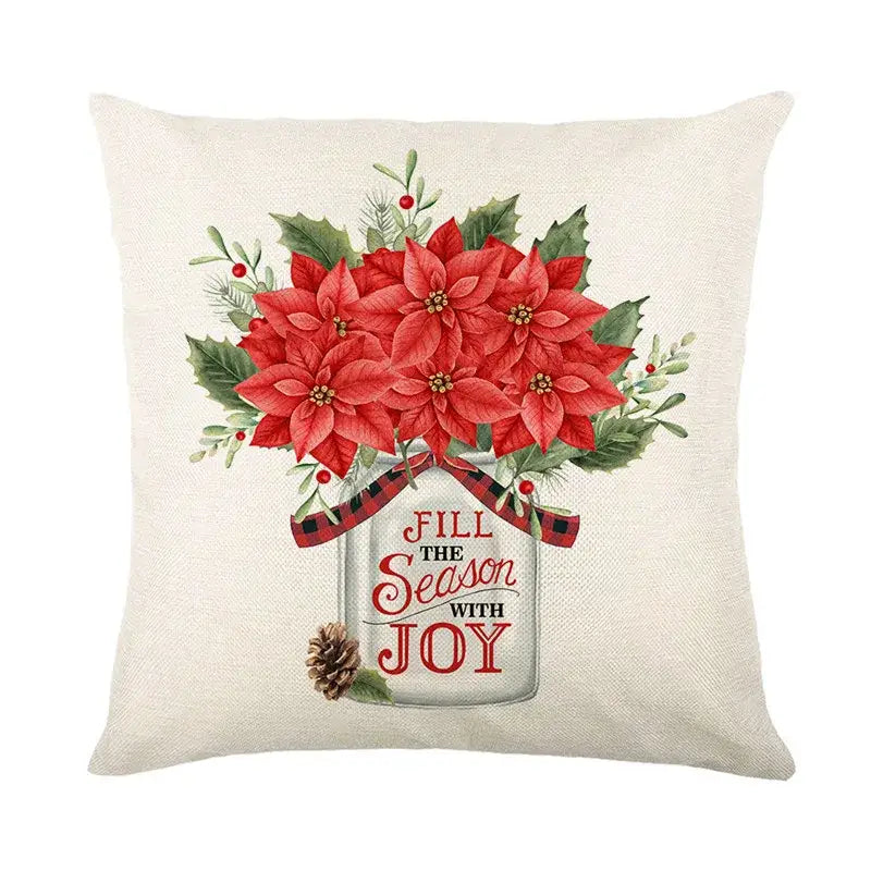 Red and white plaid snow elk pillow cover living room decor