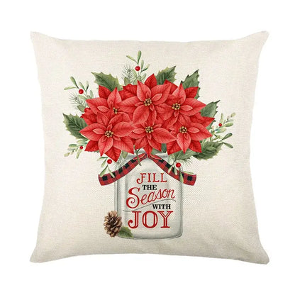 Red and white plaid snow elk pillow cover living room decor