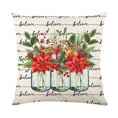 Red and white plaid snow elk pillow cover living room decor