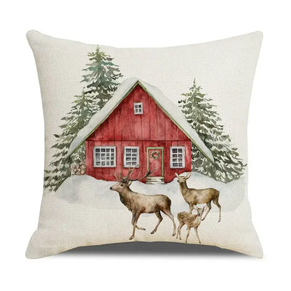 Red and white plaid snow elk pillow cover living room decor