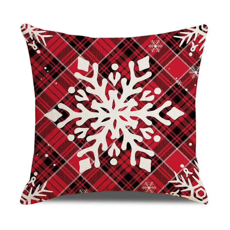 Red and white plaid snow elk pillow cover living room decor