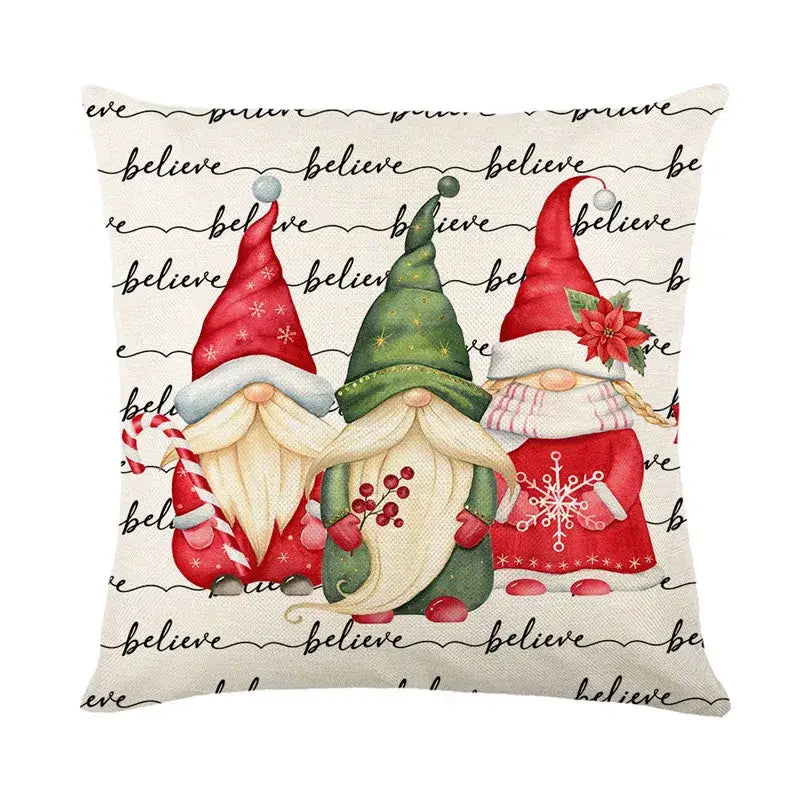 Red and white plaid snow elk pillow cover living room decor