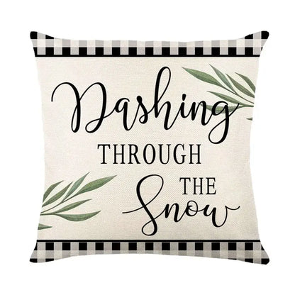 Red and white plaid snow elk pillow cover living room decor