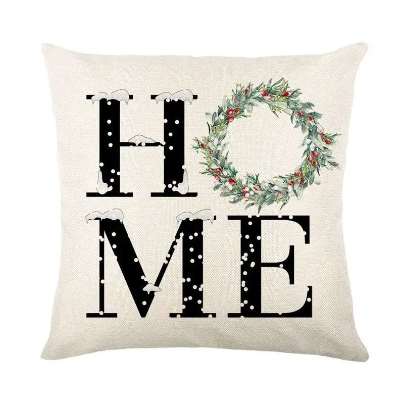 Red and white plaid snow elk pillow cover living room decor