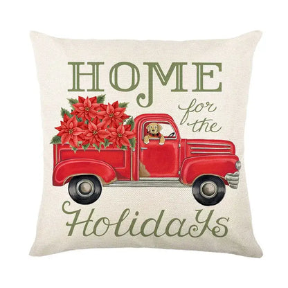 Red and white plaid snow elk pillow cover living room decor