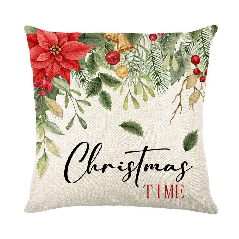 Red and white plaid snow elk pillow cover living room decor
