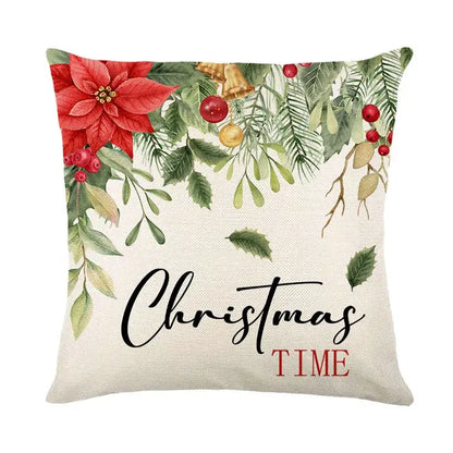 Red and white plaid snow elk pillow cover living room decor