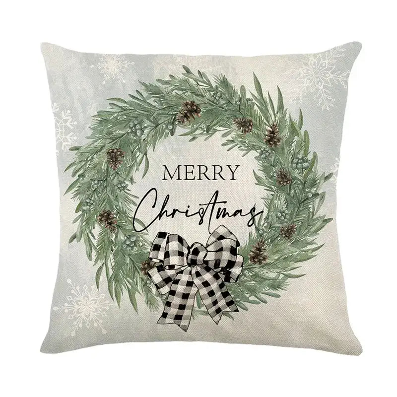 Red and white plaid snow elk pillow cover living room decor