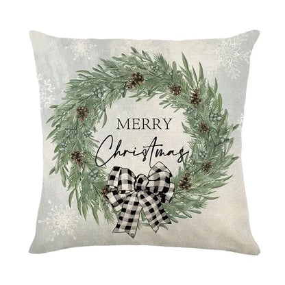 Red and white plaid snow elk pillow cover living room decor