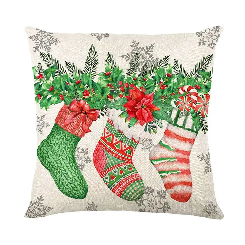 Red and white plaid snow elk pillow cover living room decor