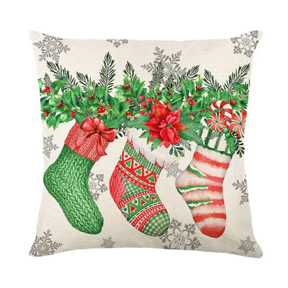 Red and white plaid snow elk pillow cover living room decor