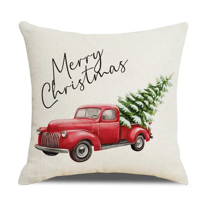 Red and white plaid snow elk pillow cover living room decor