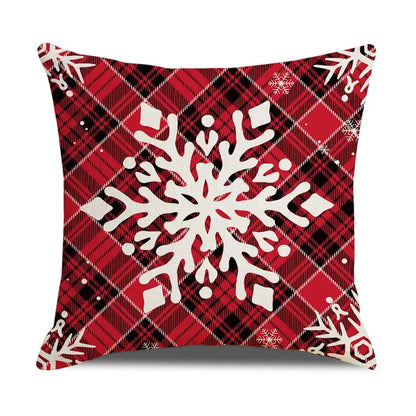 Red and white plaid snow elk pillow cover living room decor