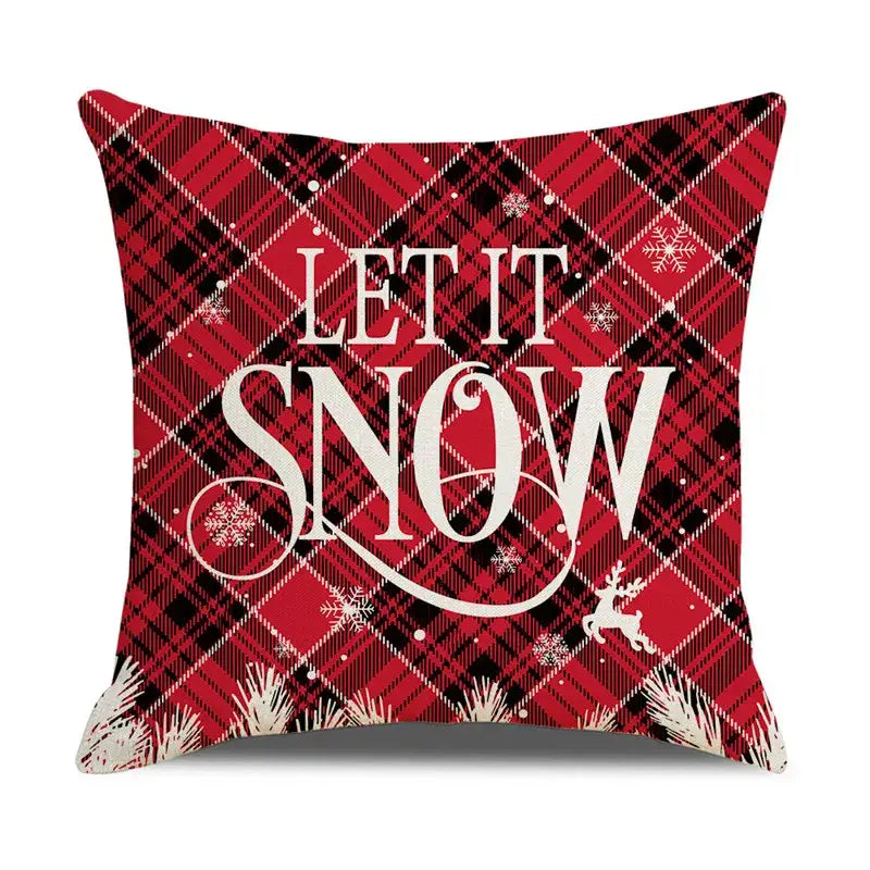 Red and white plaid snow elk pillow cover living room decor