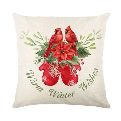 Red and white plaid snow elk pillow cover living room decor